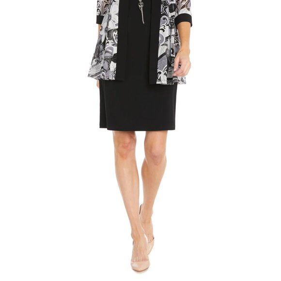 R & M Richards Women's 2-Pc. Jacket & Necklace Dress Set Black/Grey Size 8P - Picture 5 of 5